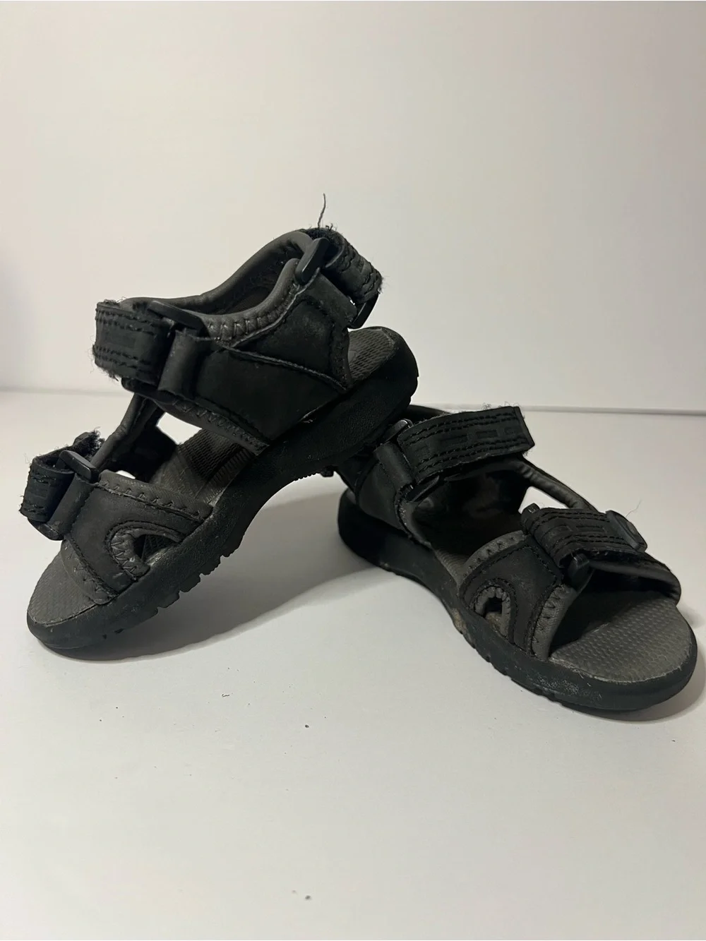 Kids Black Adjustable Outdoor Sandals with Triple Straps